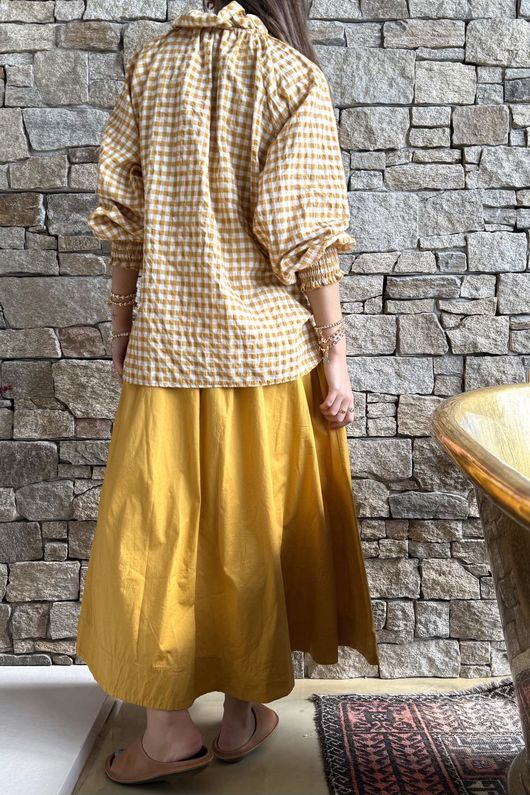 Nonni Gingham Poet Blouse Indian Yellow